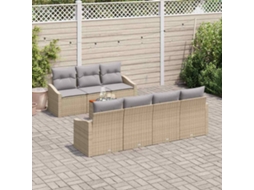 Vidaxl Conjunto De Sofá De Jardim Com Almofada 8 Pcs Bege Vime Pe