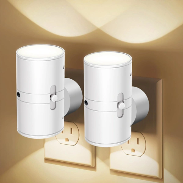 Duas Luzes Noturnas de Led com Plugue, Sensor de Luz, Brilho Ajustável , Luz Branca Quente, Dimerizável BRILVIBERA (5, 300 Lúmens)