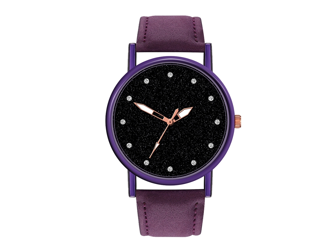 Reloj De Pulsera Para Mujer Con Correa De Cuero De Cuarzo Dial Redondo Morado