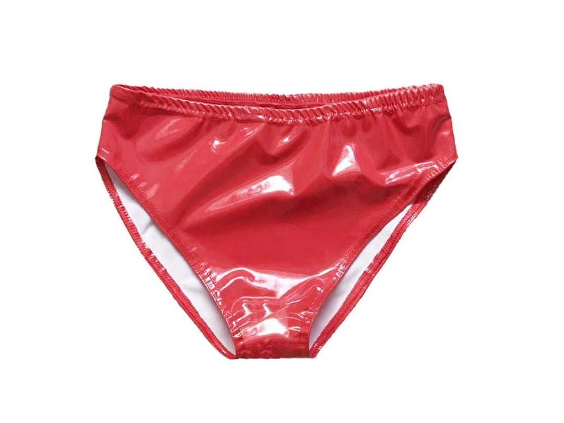 Calcinha de Couro Sexy, Aberta na Entreperna, Alta, Pvc, S-XXXL, Vermelho