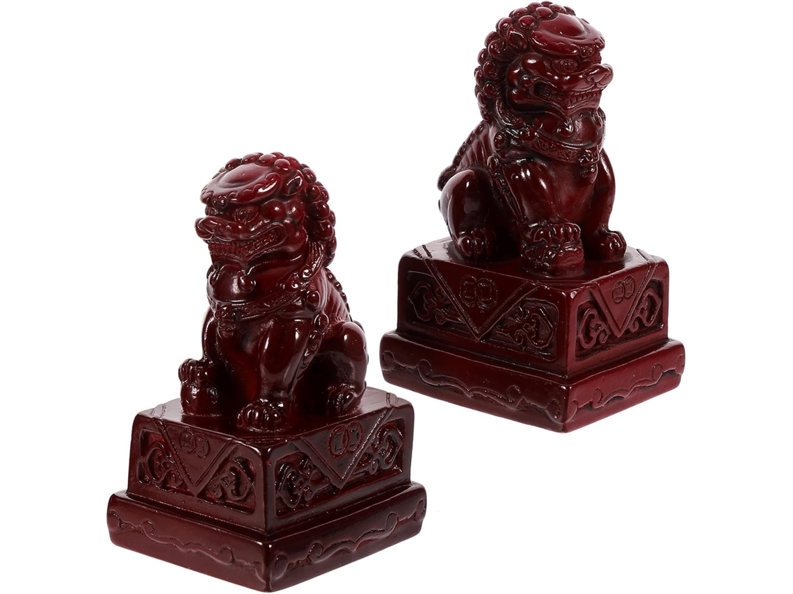 Enfeite Filhote Resina Vermelha Esculturas Decorativas Design Exclusivo Decoração Escritório Leão Par Mesa GOKOCO