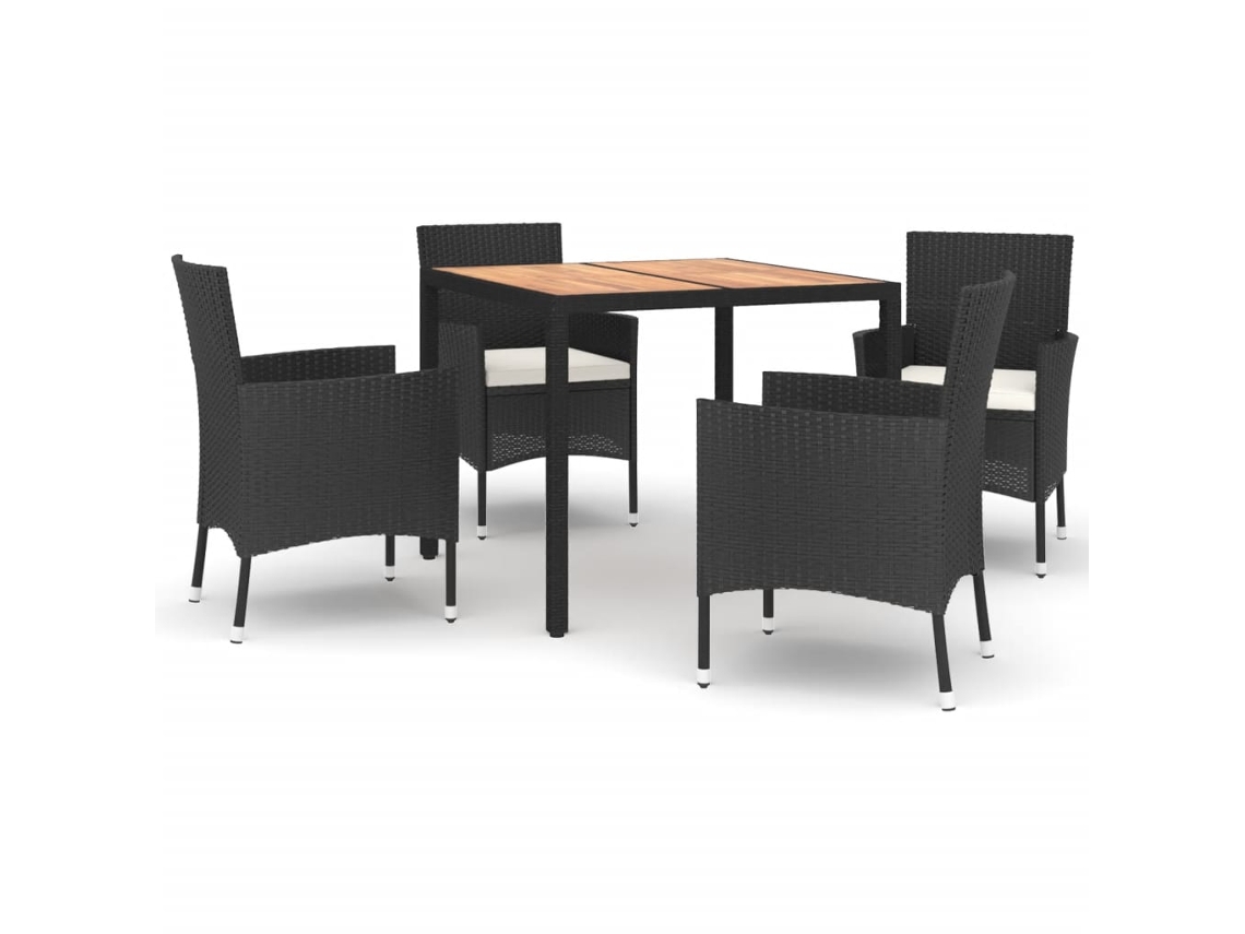 Maison Exclusive - 5 Pcs Conjunto De Jantar P/ Jardim C/ Almofadões Vime Pe Preto