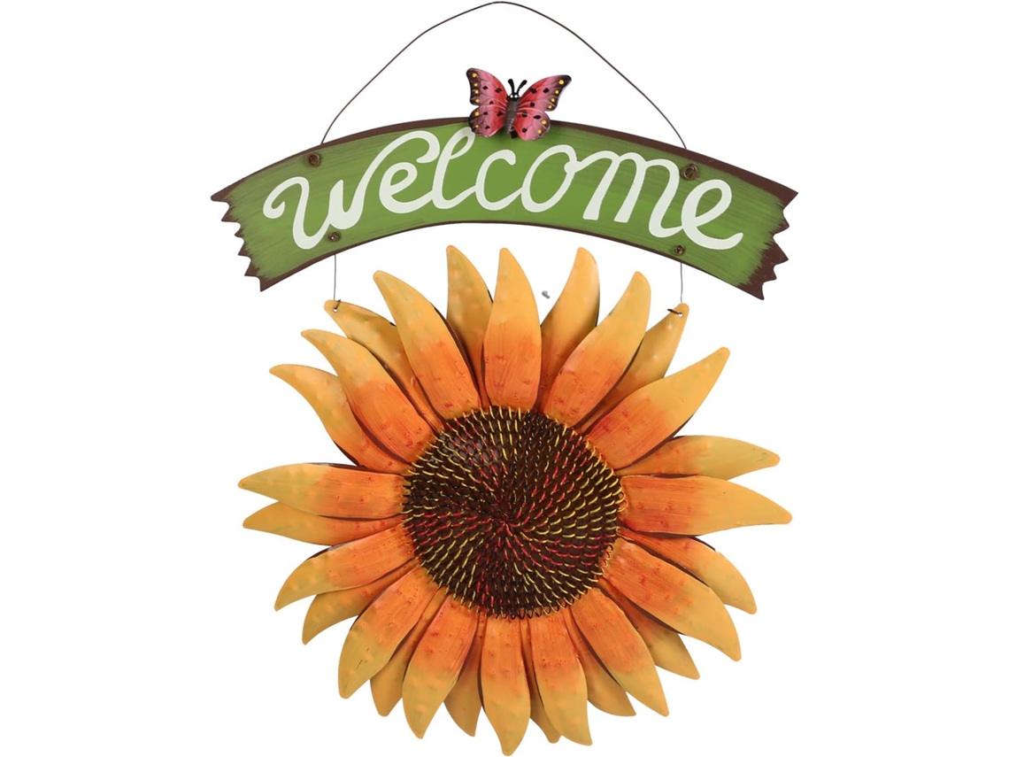 Placa de Boas-Vindas Girassol de Metal para Decoração de Jardim Externo para Pátio Alpendre Quintal ZMDECQNA