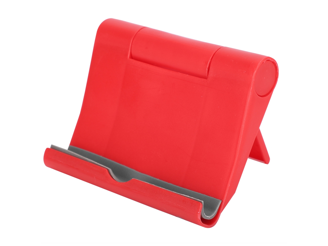 Suporte de mesa multifuncional dobrável e portátil em plástico para celular e tablet, vermelho.
