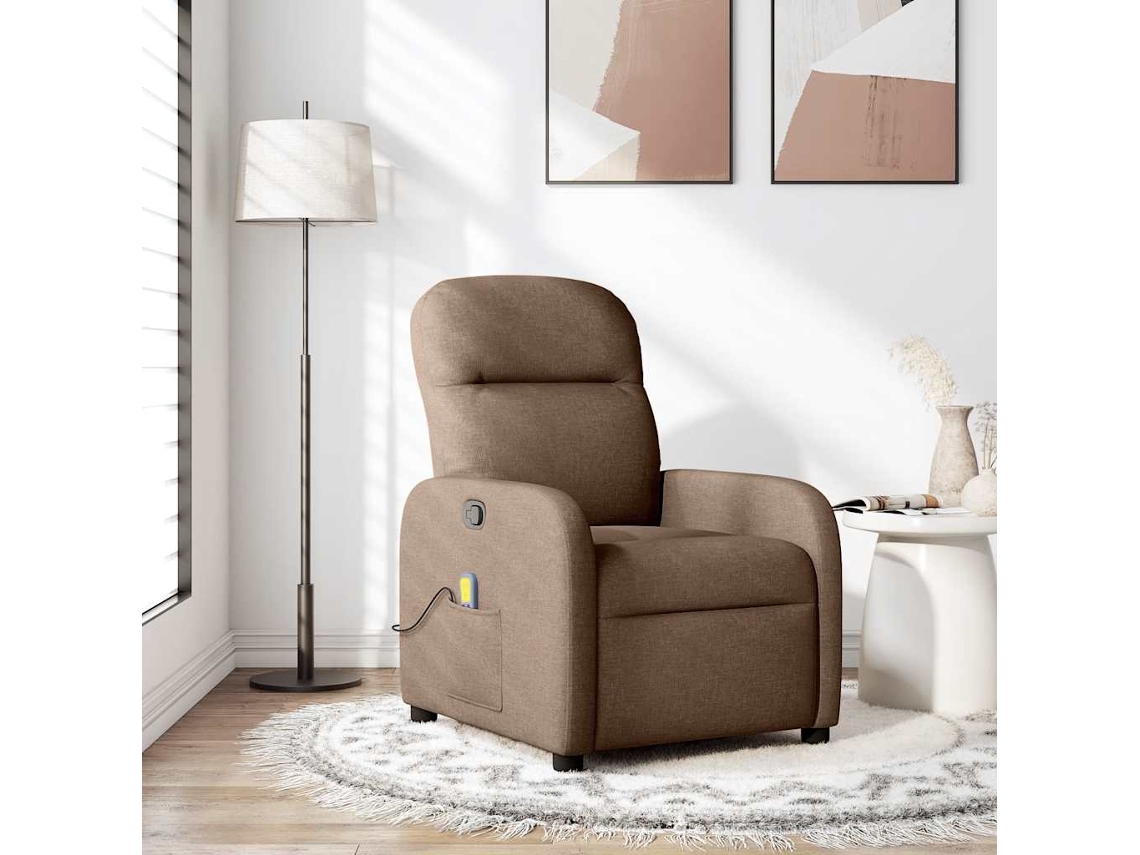 Vidaxl Poltrona De Massagens Reclinável Tecido Castanho