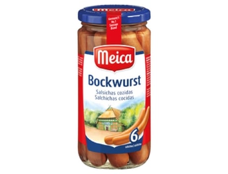 Salsichas Alemãs Bockwurst Frasco 6 un sem Glúten MEICA emb. 380 gr (peso escorrido 180 gr)