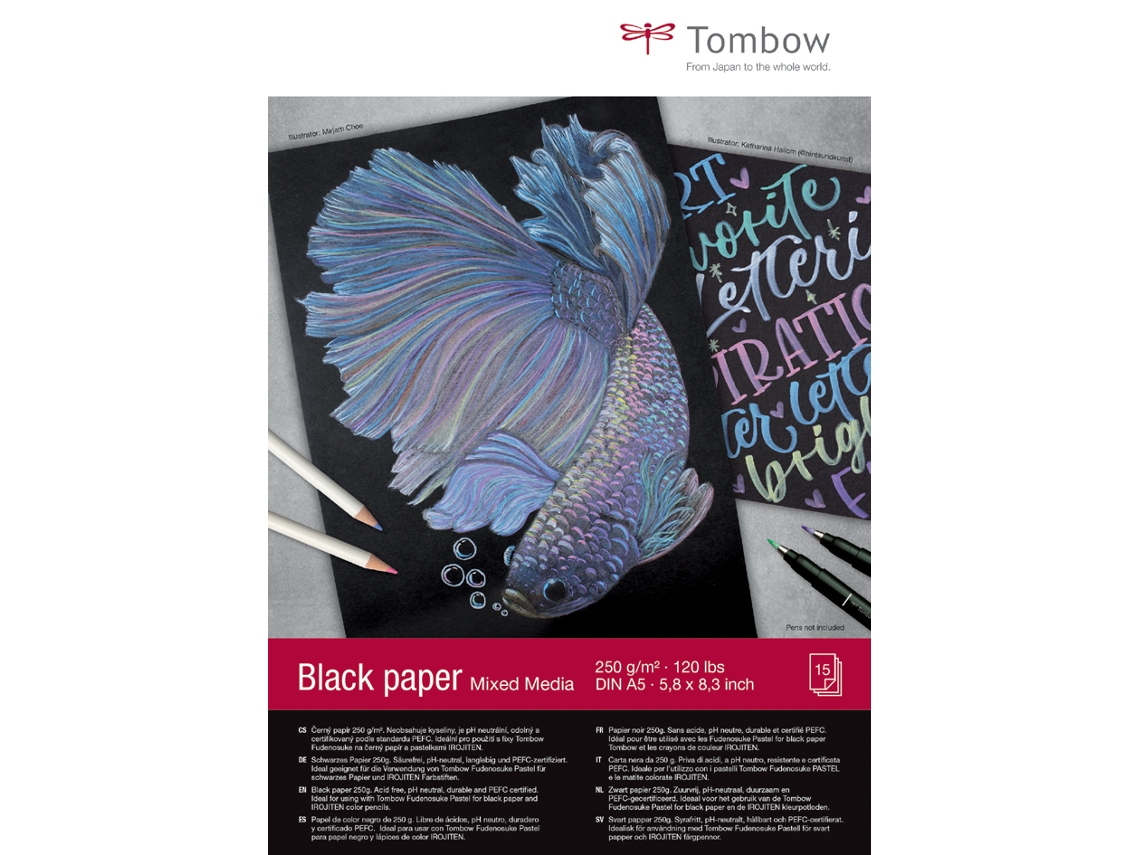 Bloco de Desenho TOMBOW Papel Preto Din A5 em Branco 250 G/M²
