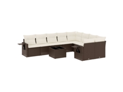 Conjunto de 10 Sofás Jardim com Almofadões Vime Pe Castanho MAISON EXCLUSIVE (10 pcs)