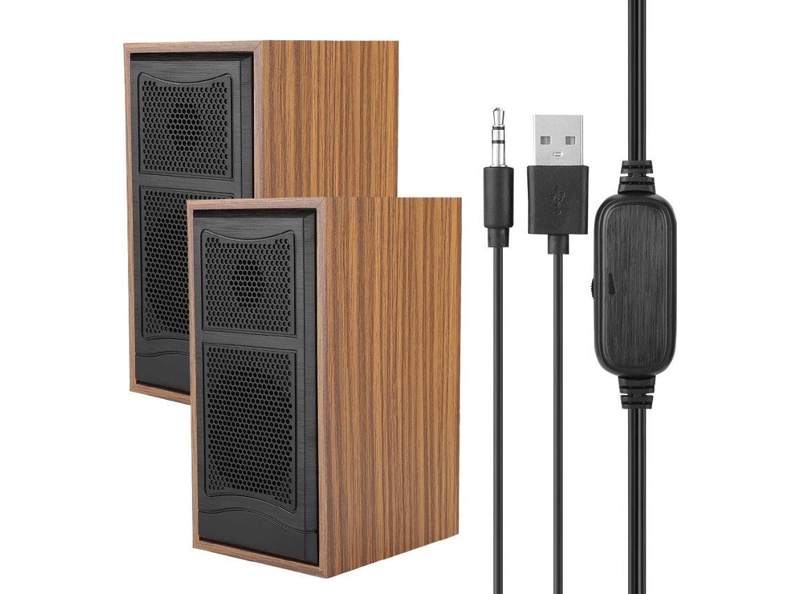 Mini Coluna De Madeira Pequena Computador Desktop Pc Alto-falante Com Fio Usb Cor Madeira