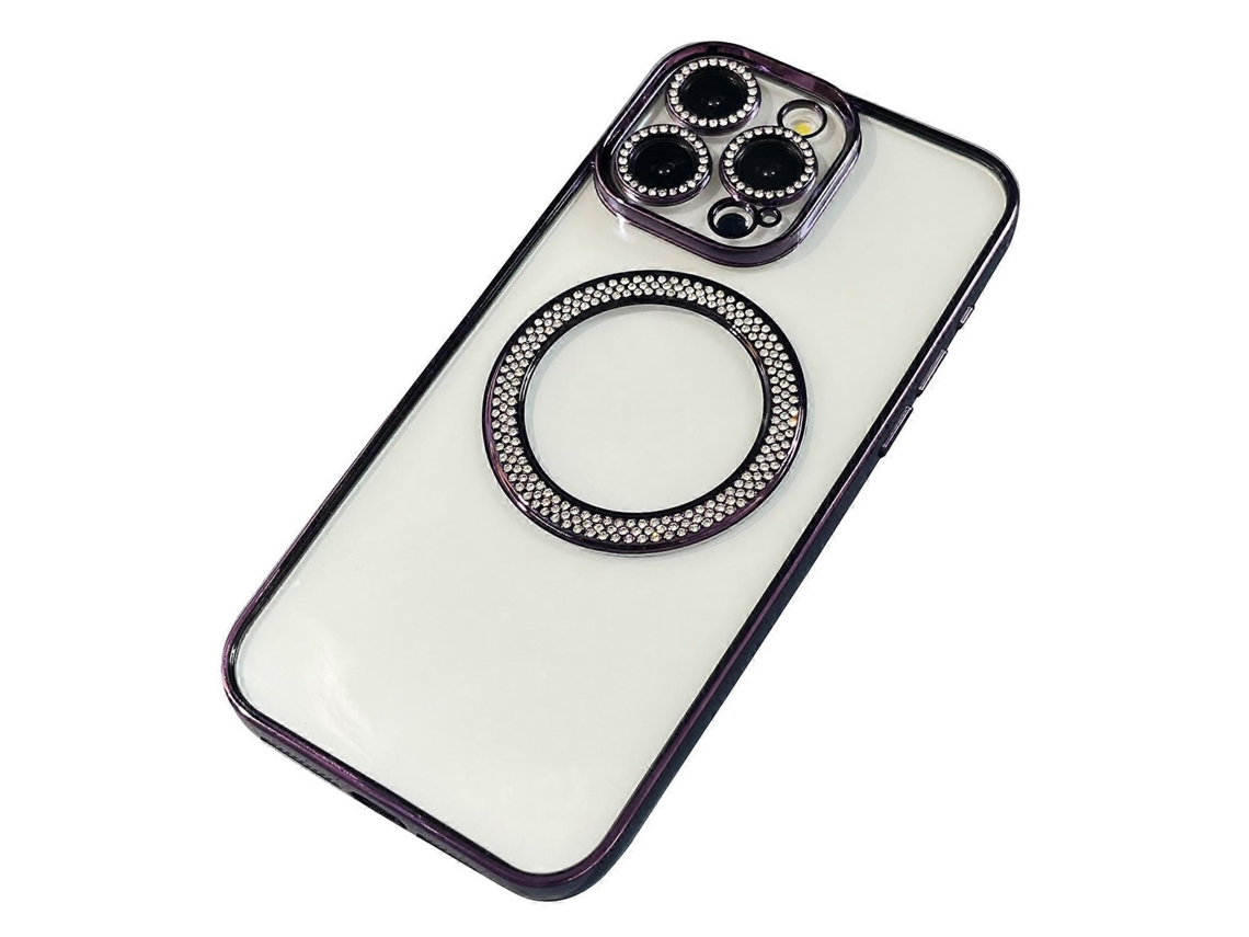 Capa Para Iphone 15 Pro Compatível Com Magsafe Com Decoração Em Strass Tpupc