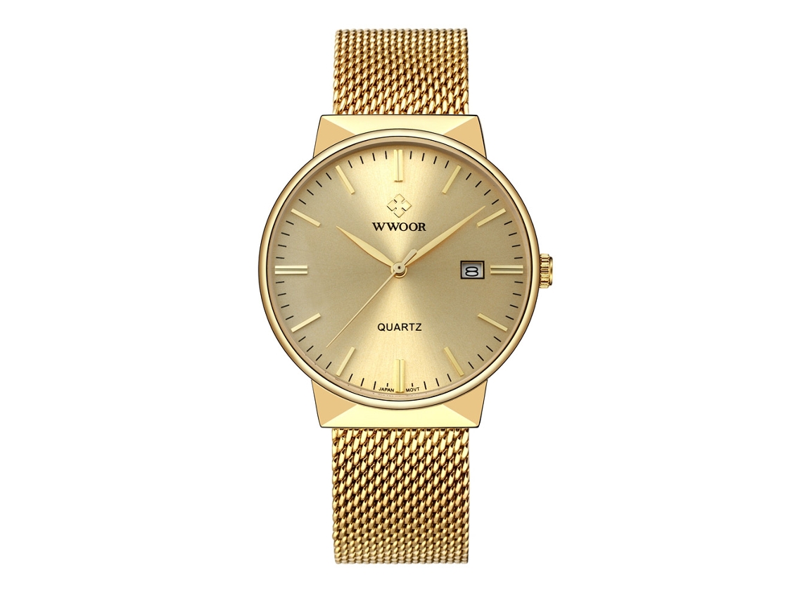 Wwoor Relógio De Pulso Luxo Masculino Analógico Quarzo Impermeável Cinto Estampado Ouro