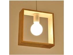 Lâmpada De Suspensão De Madeira Industrial, Design Moderno, Forma Quadrada, Base E27/e26, Sem Lâmpada, Para Casa E Escritório