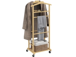 Cabide de roupas com rodas, de bambu, duplo, 47x33,7x105,5 cm, natural | S/MARCA