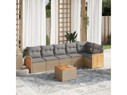 Vidaxl 7 Pcs Conjunto De Sofás P/ Jardim Com Almofadões Vime Pe Bege