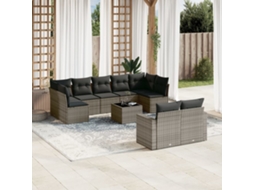 Vidaxl 10 Pcs Conjunto Sofás De Jardim C/ Almofadões Vime Pe Cinzento