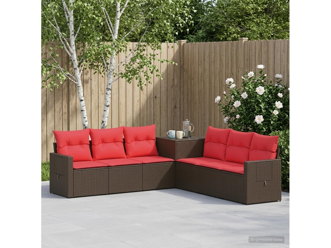 Vidaxl Conjunto De Sofás 7 Unid. Marrom E Vermelho