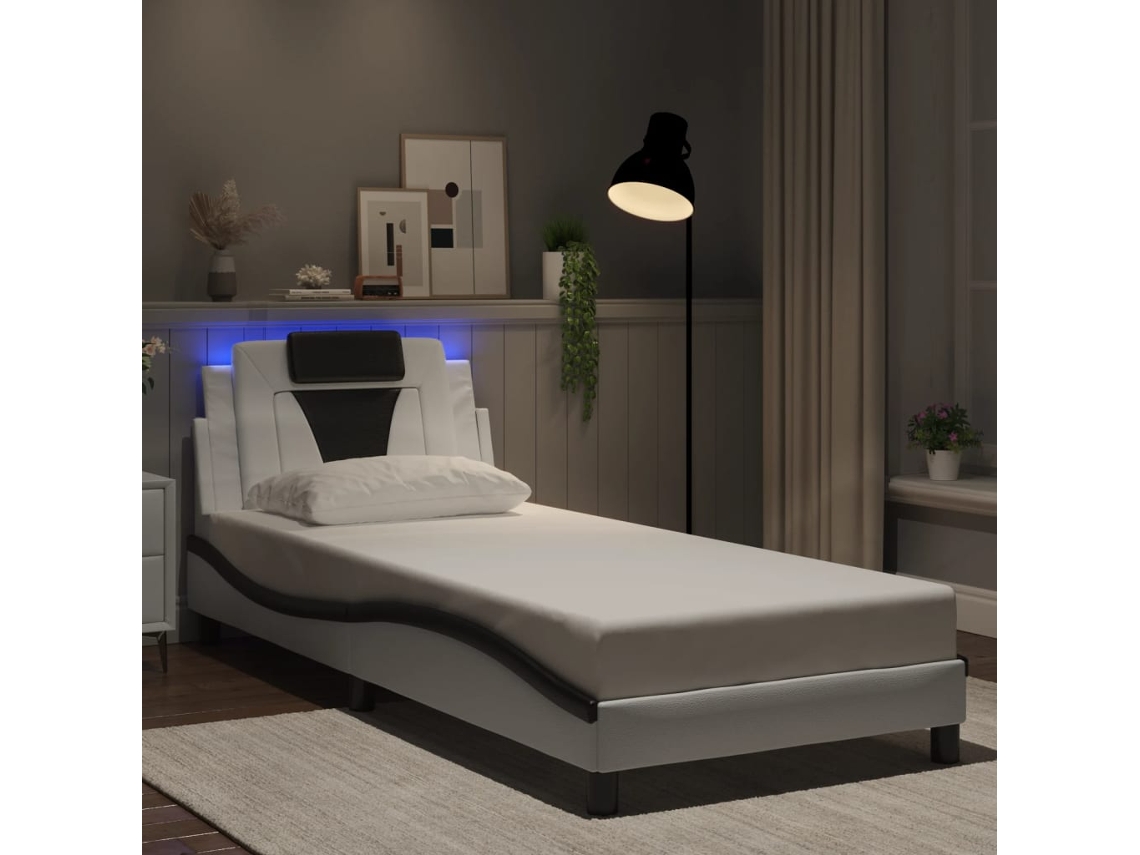 Vidaxl Estrutura De Cama Viana Com Led Sem Colchão 90x190 Cm Branco/preto