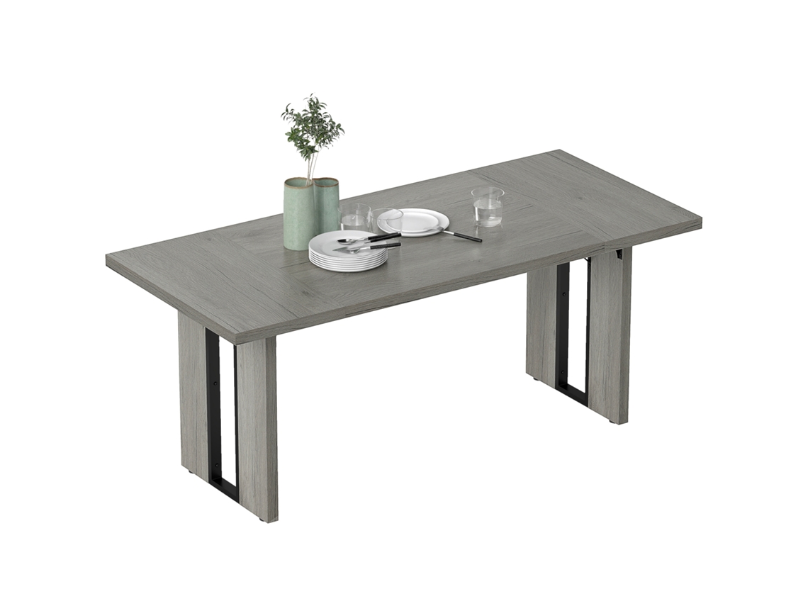 Mesa de jantar industrial para 8 pessoas, madeira e aço 180x80x75cm cinza BTFORUS