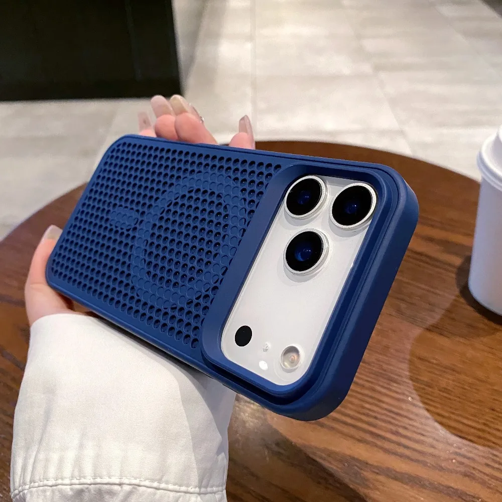 (azul Escuro, Iphone 14 Plus) Capa Para Celular Com Design Em Malha Perfurada Para Dissipação De Calor, Compatível Com Magsafe.