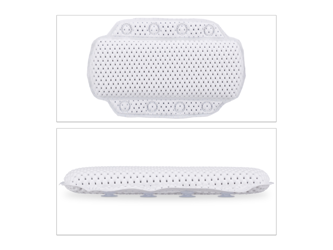 Almofada De Banho Relaxdays Com Ventosas, Spa, Apoio Para Cabeça E Pescoço, 19,5 X 30,5 X 3,5 Cm, Branca