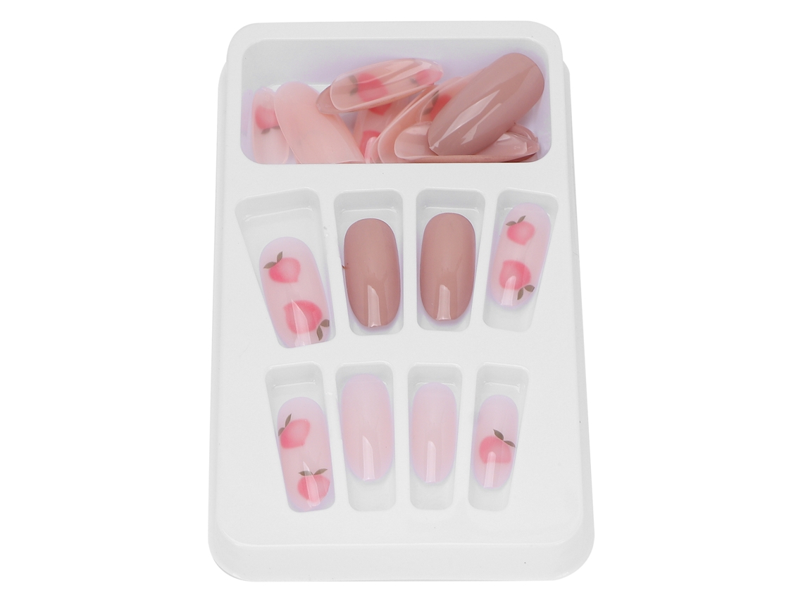 24 Unhas Falsas Com Design De Pêssego Para Mulheres E Meninas, Elegantes E Bonitas, Ferramenta De Manicure