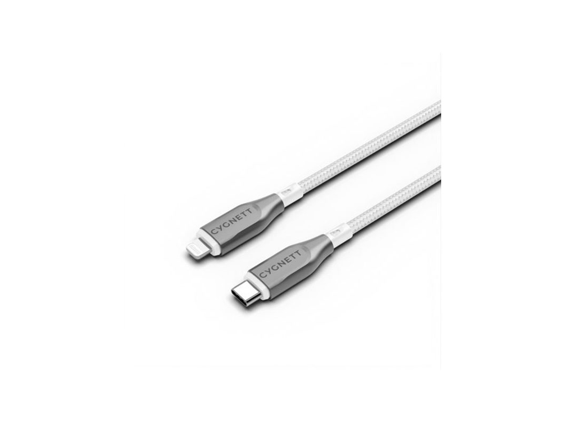 Cygnett 30W 1m White Lightning para USB C Serial Sync e Cabo de Carregamento Blindado