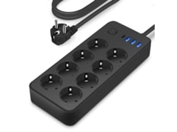 Regleta 8 Plugues com Proteção de Sobretensões, Interruptor, 1 Usb c + 3 Usb a ZYBLSSBB