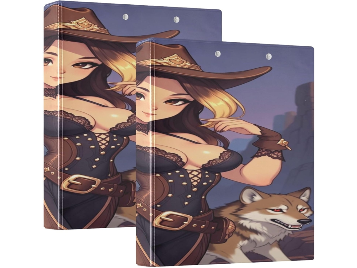 Macarrão escolar de 1,5 unidades com estampa de cowboy e beleza, três anéis com sacos internos, pacote com 1 ou 2 unidades.