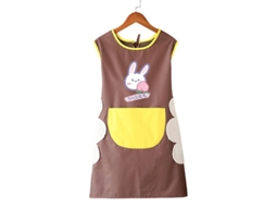 Delantal De Cozinha Com Estampado De Desenhos Animados, Impermeável E Antigordura, Gola Redonda Solta E Patchs De Cores Contrastantes Café