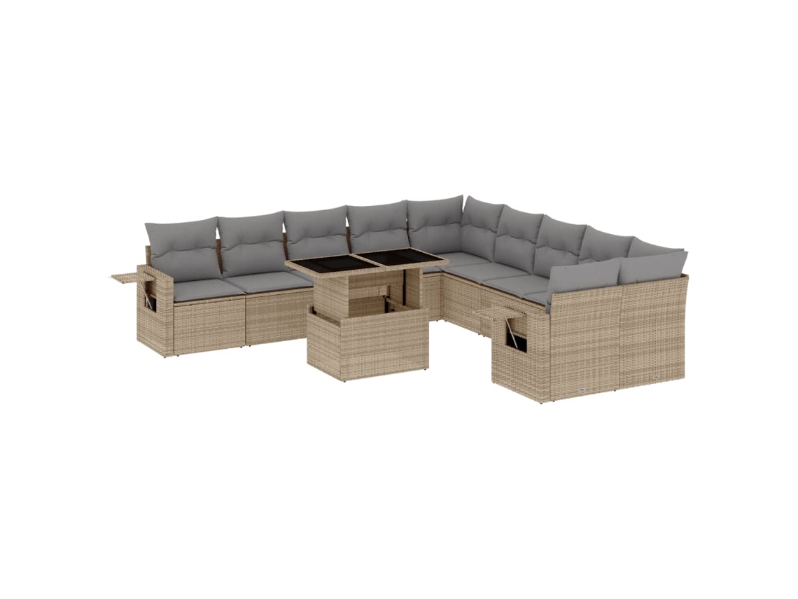 Conjunto de 11 Sofás de Jardim com Almofadões Vime Pe Bege MAISON EXCLUSIVE