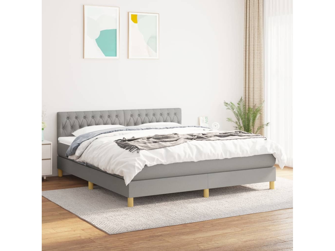 Vidaxl Cama Com Molas/colchão 180x200 Cm Tecido Cinzento-claro