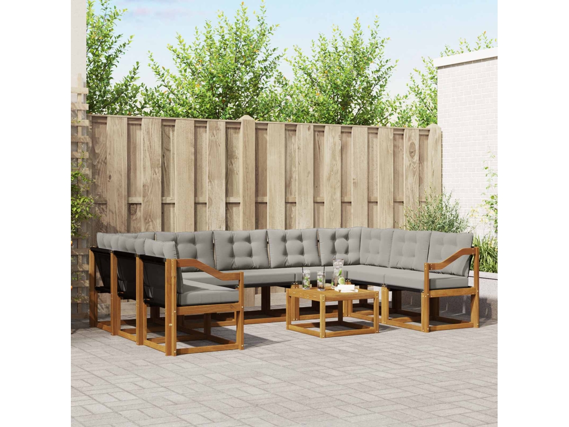 Vidaxl Conjunto De Sofás Para Exterior 10 Pcs Cinza Natural E Claro