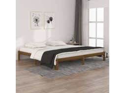 Estrutura De Cama 200x200 Cm Pinho Maciço Castanho Mel