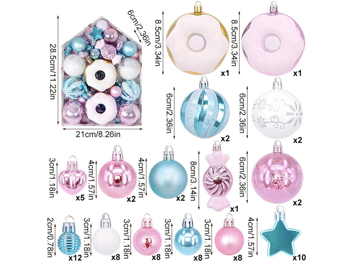 Elysve Bolas De Natal 72 Peças Estilo Donut Para Árvore E Decoração