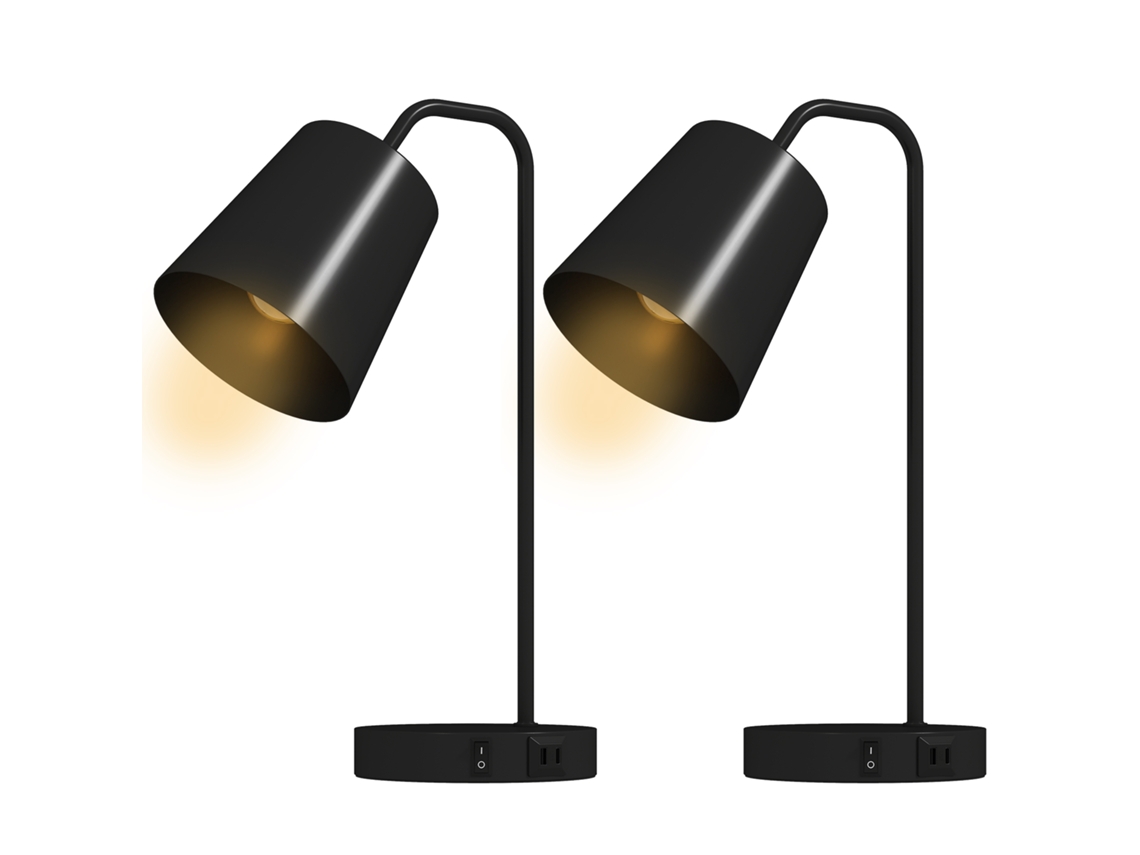 Conjunto De 2 Candeeiros De Mesa Modernos Com Portas Usb-a E Usb-c Para Quarto, Sala De Estar E Escritório, Pretos.