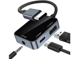 Hub Usb Tipo C Multiportas Com Pd De 60 W, Áudio 3,5 Mm E 2.0 Para