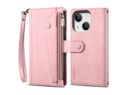 Capa Para Iphone 14 Pele Sintética Anti-choque Rosa