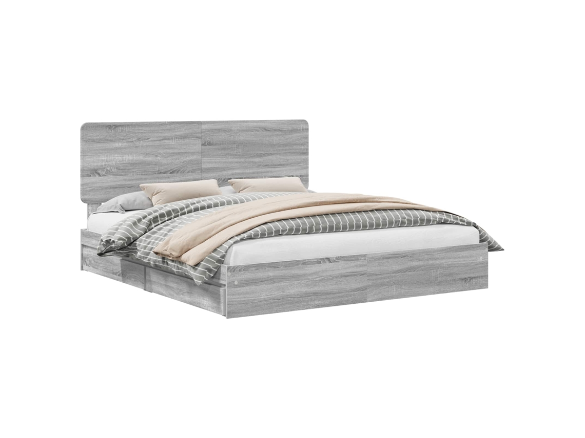 Cama com Armazenamento com Cabeceira Cinza Sonoma MAISON EXCLUSIVE 180x200 cm