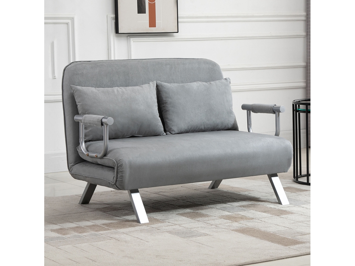 Sofa Bed, Double Sofa, Guest Bed, Including 2 Pillows, Gray