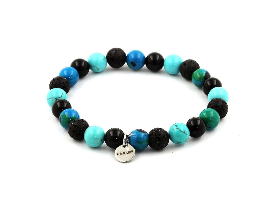 Pulseira Com Contas De Crisocola, Ágata Preta, Turquesa E Lava De 8 Mm Nostalgia88
