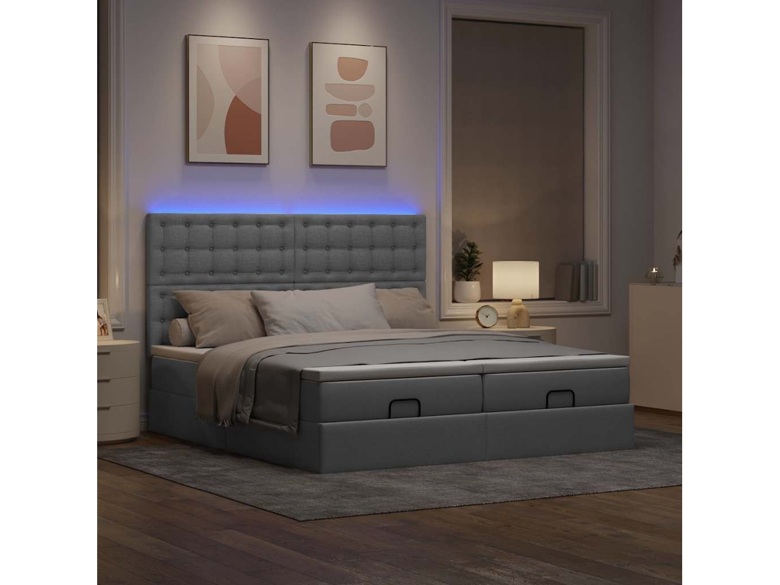 Estrutura de Cama Otomana com Colchões Tecido Cinzento Claro MAISON EXCLUSIVE