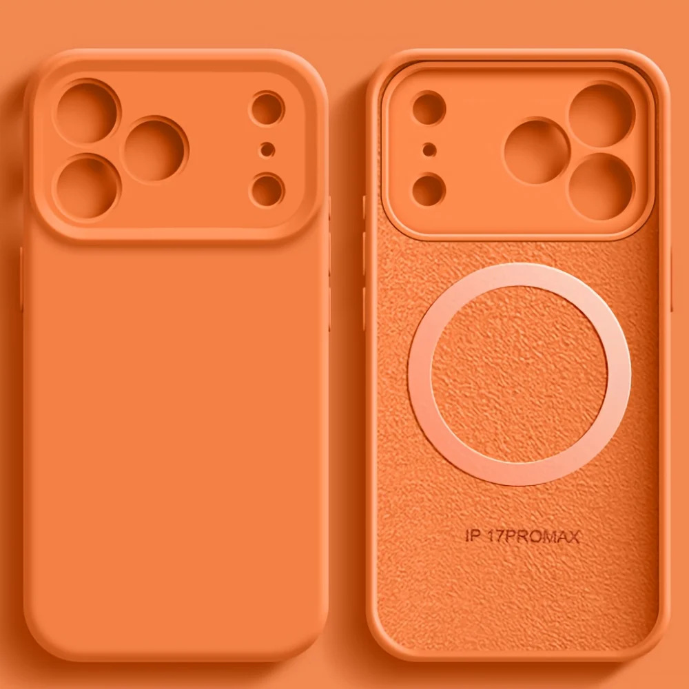 Capa Magnética De Silicone Líquido Para Iphone 12 Pro Max (laranja), Compatível Com Carregamento Sem Fio Magsafe.