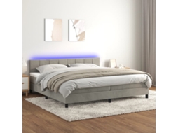 Cama Box Spring C/ Colchão/led 200x200 Cm Veludo Cinzento-claro