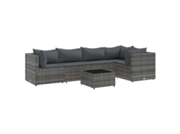 6 Pcs Conjunto Lounge de Jardim C/ Almofadões Vime Pe Cinzento MAISON EXCLUSIVE
