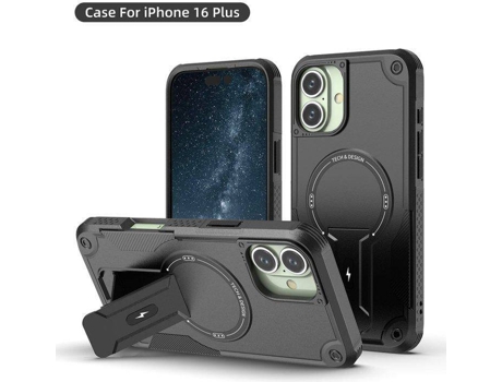 Capa Magsafe Iphone 16 Plus Com Suporte, Carregamento Sem Fio, Proteção Antichoque, Dupla Camada Pctpu E Cantos Reforçados