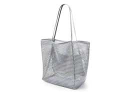 Bolsa de Praia Grande em Tela com Bolso Interno com Zíper, Bolsa de Ombro Feminina para Praia, Bolsa Dobrável para Compras na Praia. GOKOCO