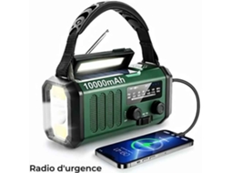 Radio D'urgence Solaire À Manivelle 10000mah - Fm/am, Lampe Led, Alarme Sos, Power Bank Usb-c, Vert