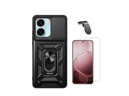 Kit Vidro Clearglass Capa Magnetic Slide Window Suporte L Phonecare Para Oppo A6 5g - Preto