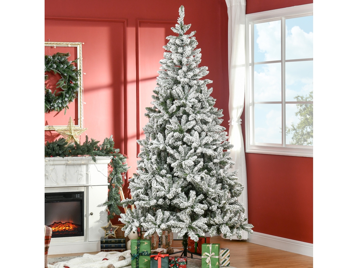 Árbol De Navidad Artificial 225 Cm Con Nieve Ignífugo Con 1300 Ramas Decoración Navideña Para Interiores Verde