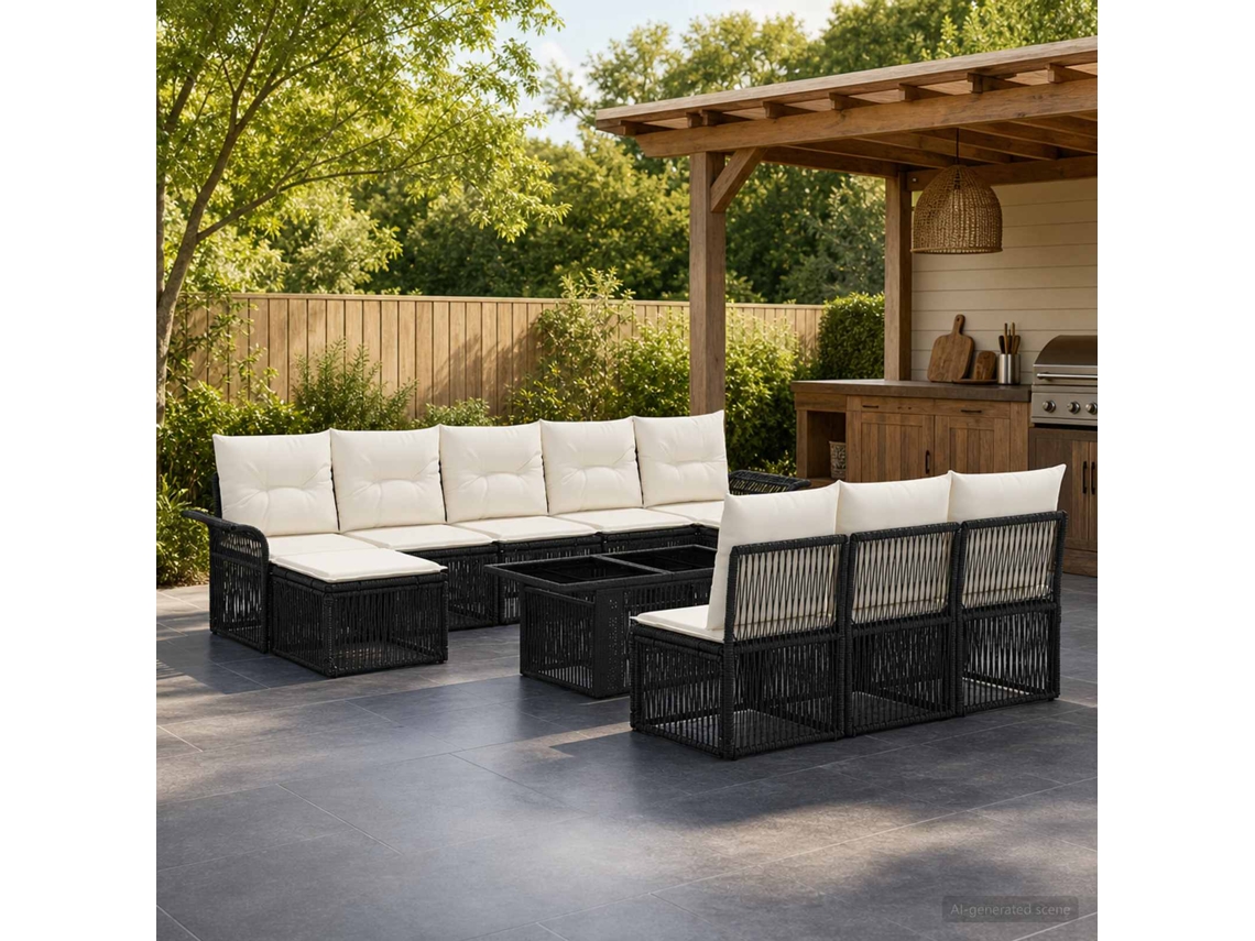 Vidaxl Conjunto De Sofá De Jardim 11 Unid. Preto E Branco Creme